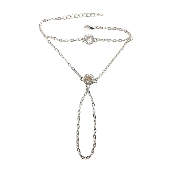 New Women Silver Metal Hand Chain Fashion Bracelet Connected Ring 2 Bling Beads - Picture 13 of 17